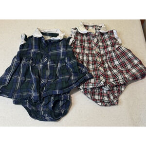 Oshkosh B'gosh Newborn Dresses with Diaper Cover Pair Plaid Christmasy Button Up
